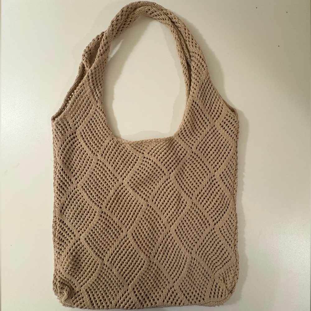 Beige Knit Tote Bag